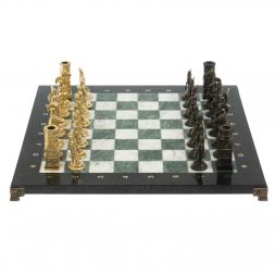 Шахматы из бронзы "Спарта" доска 40 х40 см мрамор / шабровский змеевик