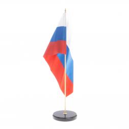 Флагшток настольный с флагом России на круглой подставке из черного обсидиана 7х7х30,5 см