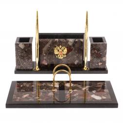 Письменный набор "Советник" с Гербом РФ из конгломерата