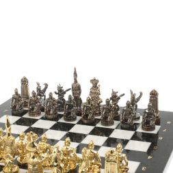 Шахматы бронзовые "Шахерезада" доска 40х40 см мрамор змеевик