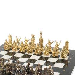 Шахматы бронзовые "Шахерезада" доска 40х40 см мрамор змеевик