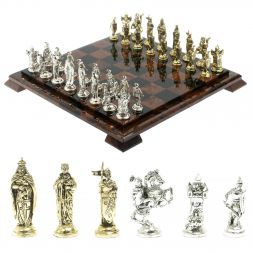 Шахматы "Рыцари крестоносцы" доска 40х40 см из обсидиана
