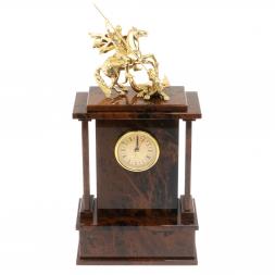 Настольные часы "Георгий Побеносец"из коричневого обсидиана