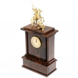 Настольные часы "Георгий Побеносец"из коричневого обсидиана