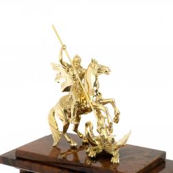 Настольные часы "Георгий Побеносец"из коричневого обсидиана