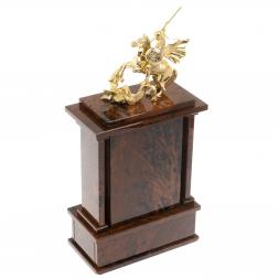 Настольные часы "Георгий Побеносец"из коричневого обсидиана