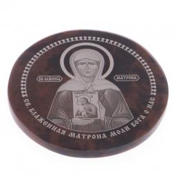 Икона в автомобиль "Матрона Московская" обсидиан коричневый 47 мм