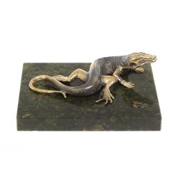 Бронзовая фигурка "Ящерица" из змеевика и бронзы 8х6,5х3 см