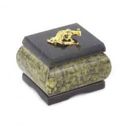 Шкатулка с ящерицей камень змеевик 7х6х6 см