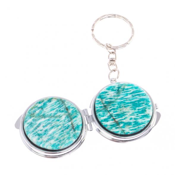 Складное зеркало брелок из амазонита круглое 126641