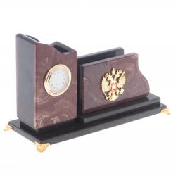 Настольная визитница с карандашницей "Герб" камень лемезит