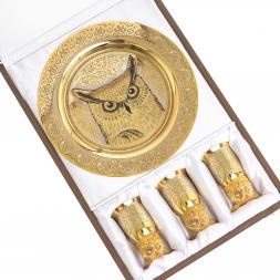 Подарочный набор "Филин" тарелка и 3 стопки перевертыша Златоуст