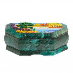 Шкатулка с расписной крышкой Осень 17х7,5х6 см змеевик