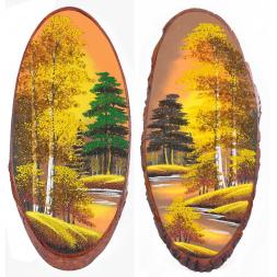 Панно на срезе дерева "Осень золотая" вертикальное 60-65 см каменная крошка