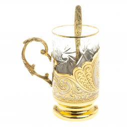 Позолоченный подстаканник "Герб РФ" в подарочной упаковке Златоуст