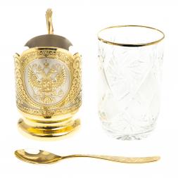 Позолоченный подстаканник "Герб РФ" в подарочной упаковке Златоуст