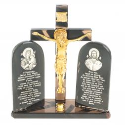 Икона с крестом "Спаситель" камень обсидиан