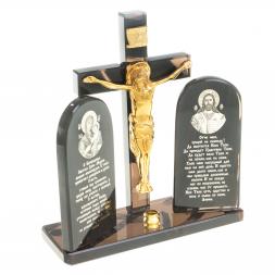 Икона с крестом "Спаситель" камень обсидиан