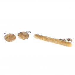 Набор запонки овальные и зажим для галстука камень оникс