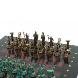 Шахматы &amp;quot;Римские лучники&amp;quot; фигуры бронза / патина 28х28 см из лемезита