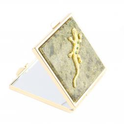 Зеркальце квадратное из змеевика с ящерицей цвет золото