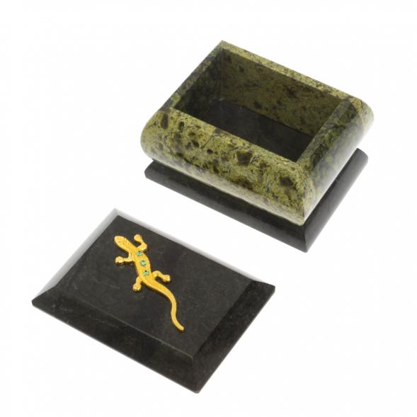 Шкатулка &amp;quot;Ящерица в стразах&amp;quot; из змеевика 7,5х5,5х5,5 см 129998