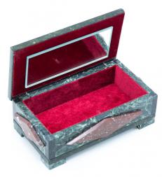 Каменная шкатулка "Ромб" большой змеевик креноид 19х10х7,5 см