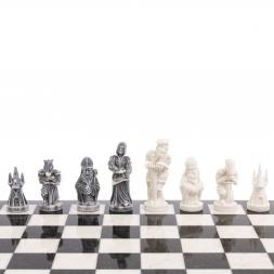 Шахматы "Средневековье" доска 40х40 см белый мрамор змеевик