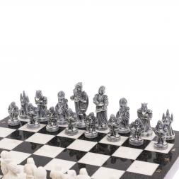Шахматы "Средневековье" доска 40х40 см белый мрамор змеевик