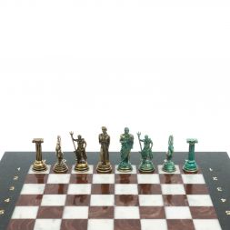 Шахматы &amp;quot;Римские лучники&amp;quot; фигуры бронза / патина 28х28 см из мрамора и лемезита