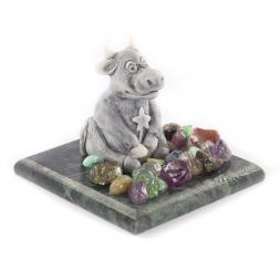 Сувенир "Бык малый" мрамолит змеевик