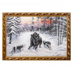 Картина "Охота на кабана" багет 46х66 см, каменная крошка