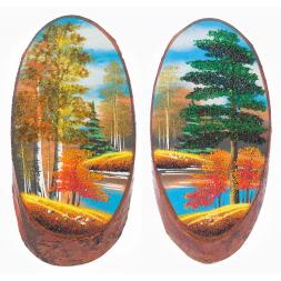 Панно на срезе дерева "Осень" вертикальное 40-45 см каменная крошка