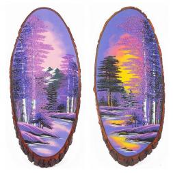 Панно на срезе дерева "Рассвет" вертикальное 60-65 см каменная крошка