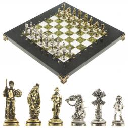 Шахматы "Дон Кихот" доска 28х28 см из камня мрамор змеевик