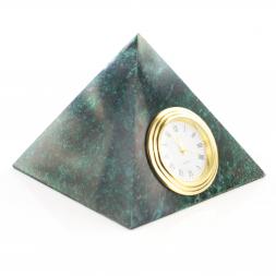Часы "Пирамида" камень змеевик темный 8х8х7 см