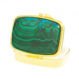 Таблетница на 2 отделения камень малахит с хризоколлой цвет золото