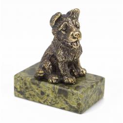 Статуэтка "Собачка средняя №2" из бронзы и змеевика