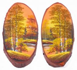 Панно на срезе дерева "Осень золотая" вертикальное 40-45 см каменная крошка