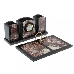 Настольный набор "Канцелярский" из креноида с часами