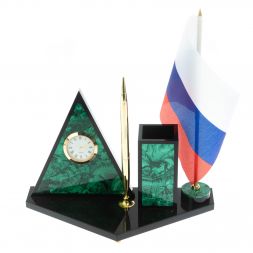 Настольный набор "Пирамида" из малахита 25х11,5х27 см