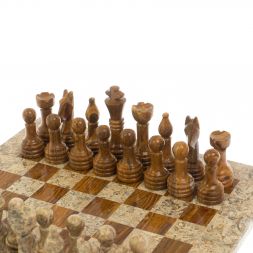 Шахматы из камня "Дебют" оникс, ракушечник доска 25х25 см