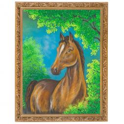 Картина "Лошадь" багет 36х46 см, каменная крошка