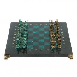 Шахматы &amp;quot;Римские лучники&amp;quot; фигуры бронза / патина 28х28 см из змеевика