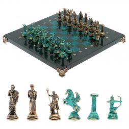 Шахматы &amp;quot;Римские лучники&amp;quot; фигуры бронза / патина 28х28 см из змеевика