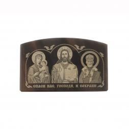 Автоикона из черного обсидиана "Триптих" 7,5х4,5 см