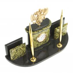 Письменный прибор "Герб РФ" из бронзы и змеевика