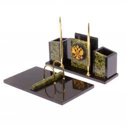 Письменный набор "Канцелярский" с гербом камень змеевик