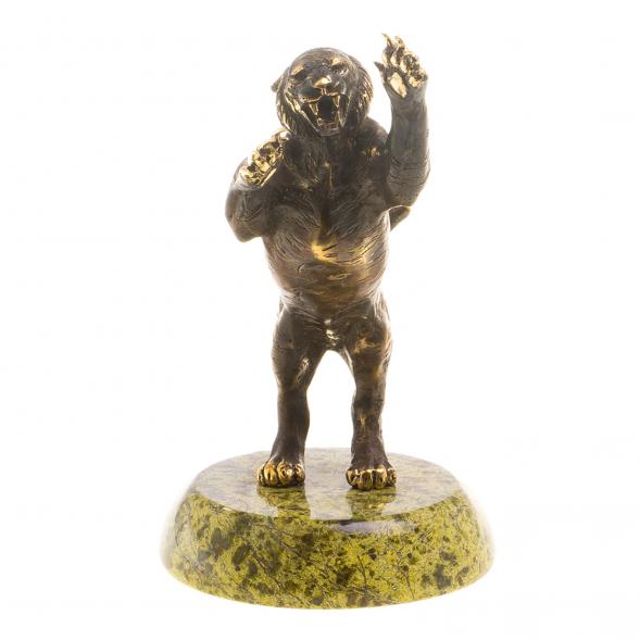 Статуэтка из бронзы &amp;quot;Тигр в прыжке&amp;quot; на подставке из змеевика 124759