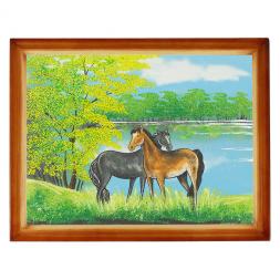 Картина "Пара лошадей" багет дерево 36х46 см, каменная крошка